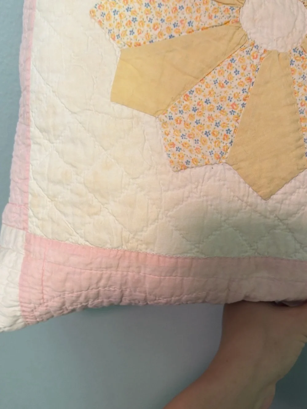 Handmade Pink Floral Patchwork Throw Pillow